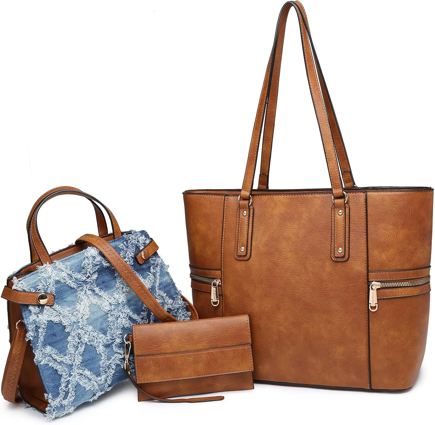 Fashion Handbags and Purses for Women Large Work Tote Bag Top Handle Satchel Shoulder Bag 3pcs Hobo Purse Set
