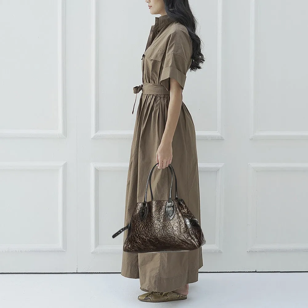 Fendi Brown/Gold Glitter Leather Medium Du Jour Satchel
