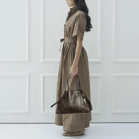 Fendi Brown/Gold Glitter Leather Medium Du Jour Satchel