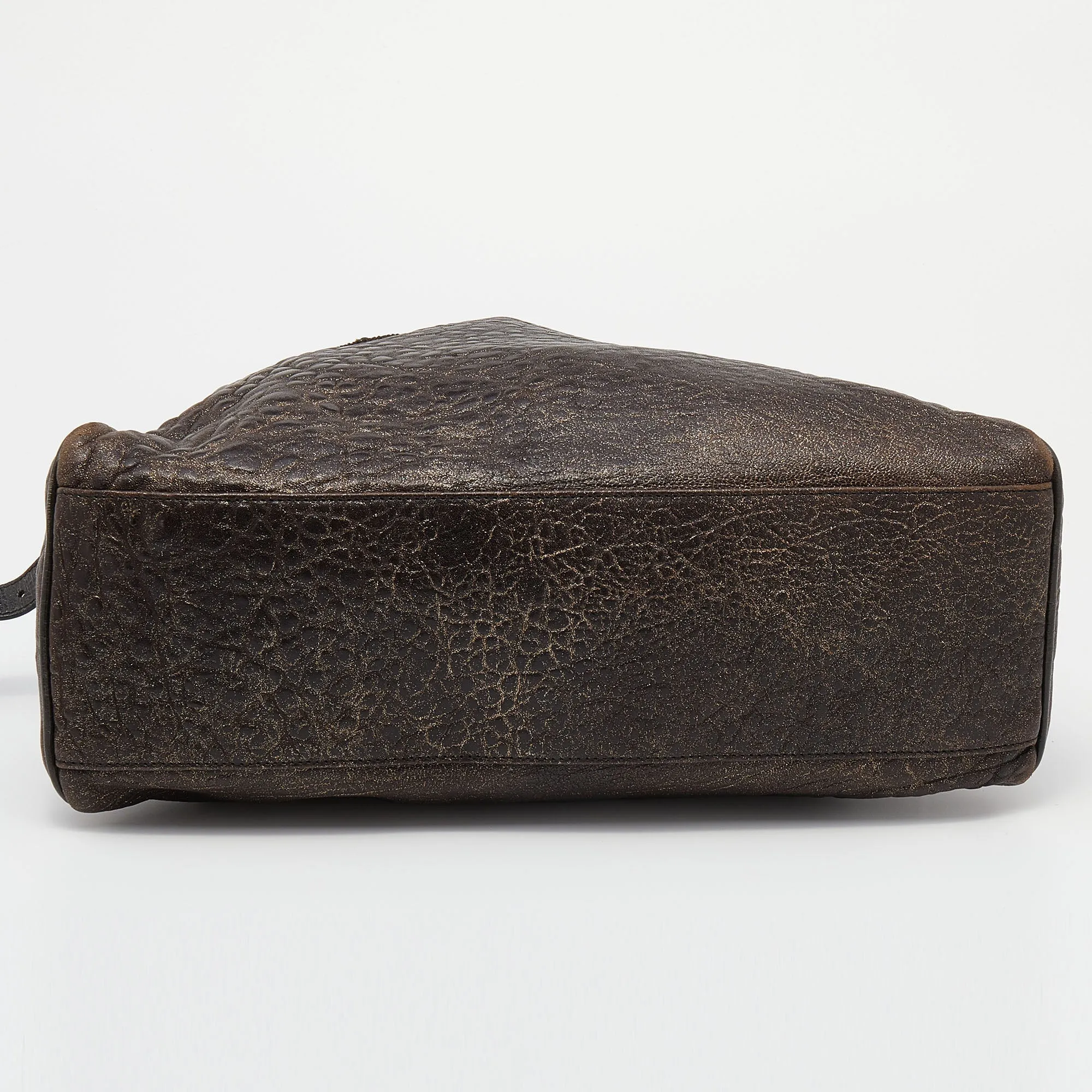 Fendi Brown/Gold Glitter Leather Medium Du Jour Satchel