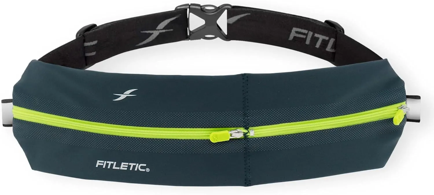 Fitletic Bolt Double Pocket Running Belt & Active Fanny Pack For Men & Women  Water Resistant, Lightweight Sleek Design  Patented No Bounce Hip Hugging Fit  Holds Any Phone