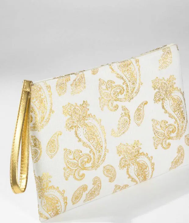 Foil paisley print Tote bag shoulder handbag matching wristlet set