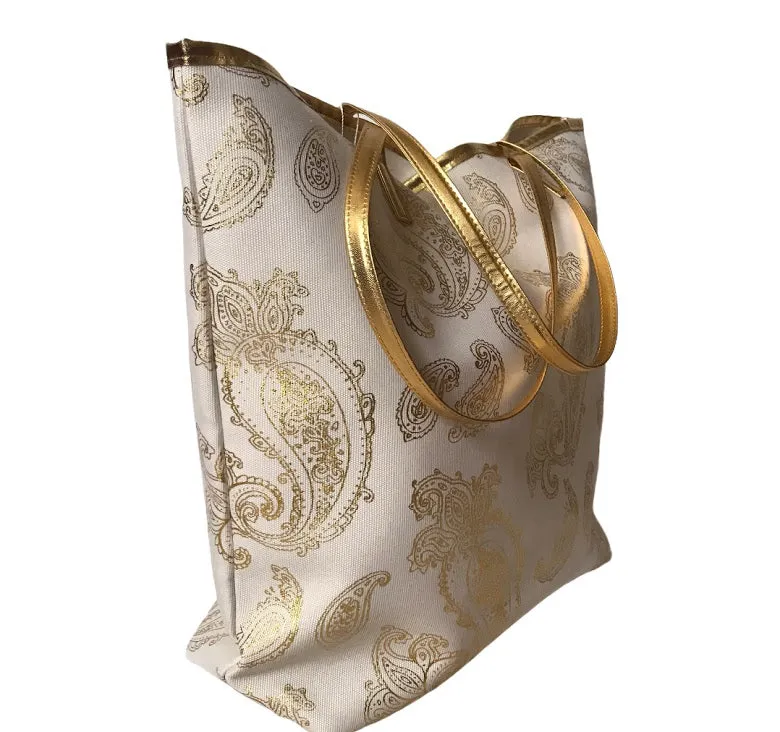 Foil paisley print Tote bag shoulder handbag matching wristlet set
