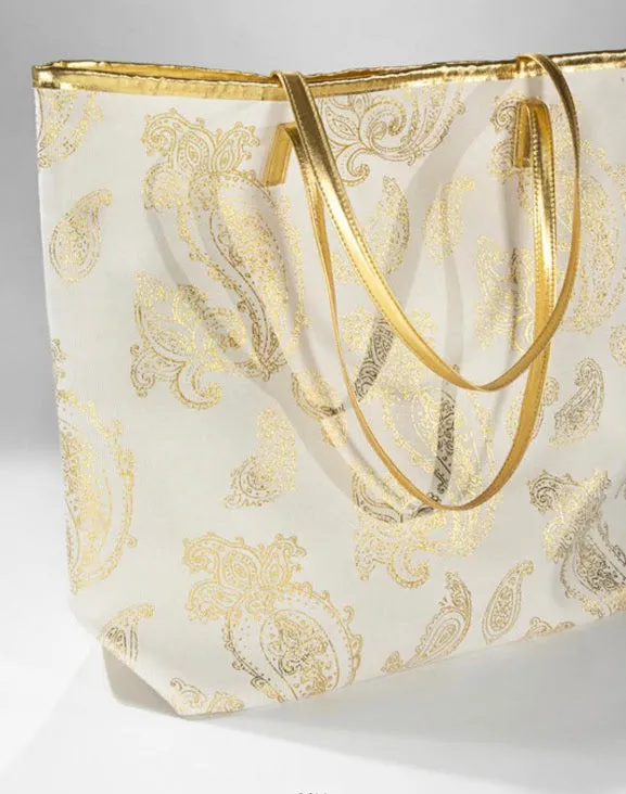 Foil paisley print Tote bag shoulder handbag matching wristlet set