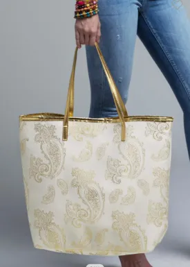 Foil paisley print Tote bag shoulder handbag matching wristlet set