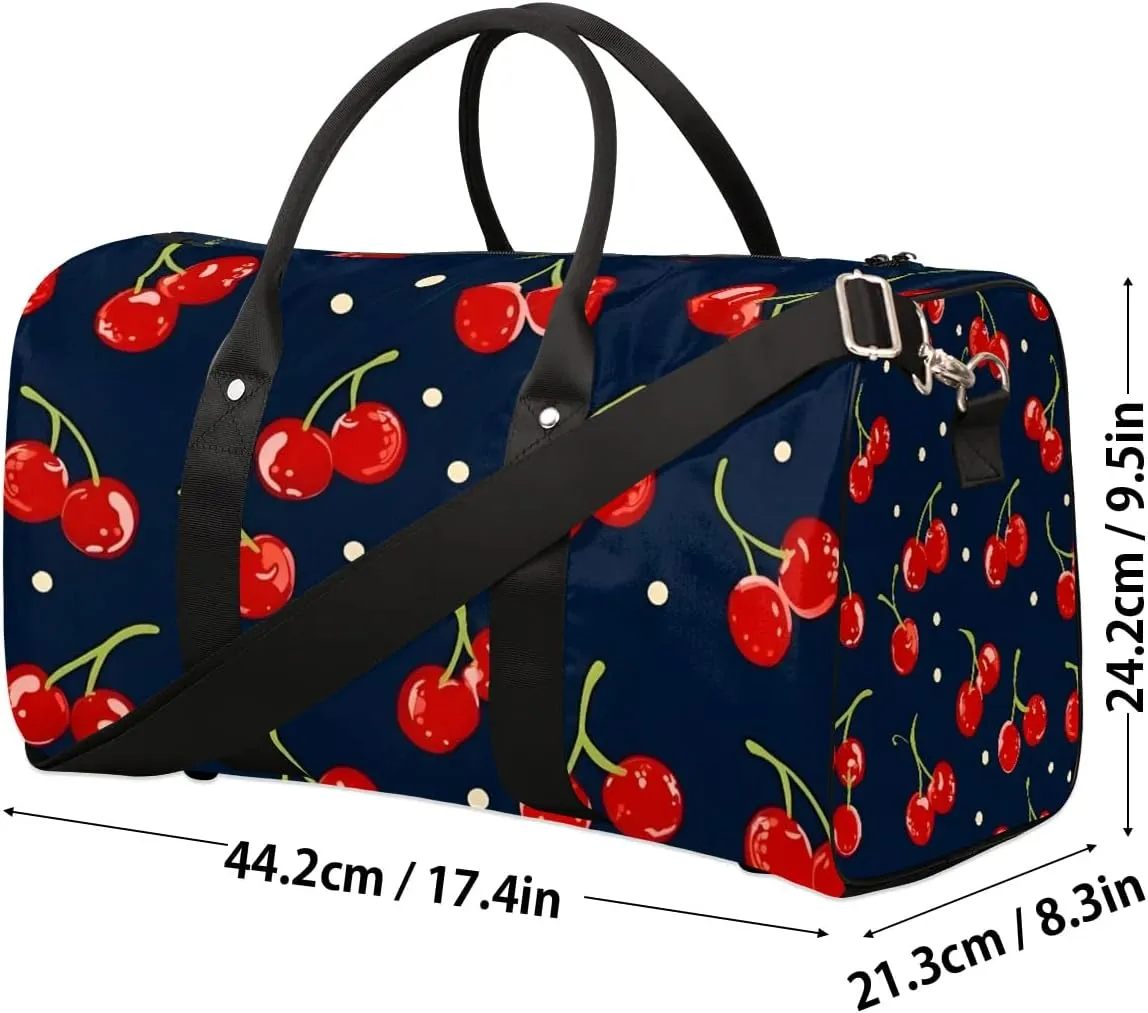 Foldable Travel Bag Cherry Fruit Theme Lightweight Carry On Bags for Airplanes Waterproof Travel Duffle Bag For Gym Weekend Overnight