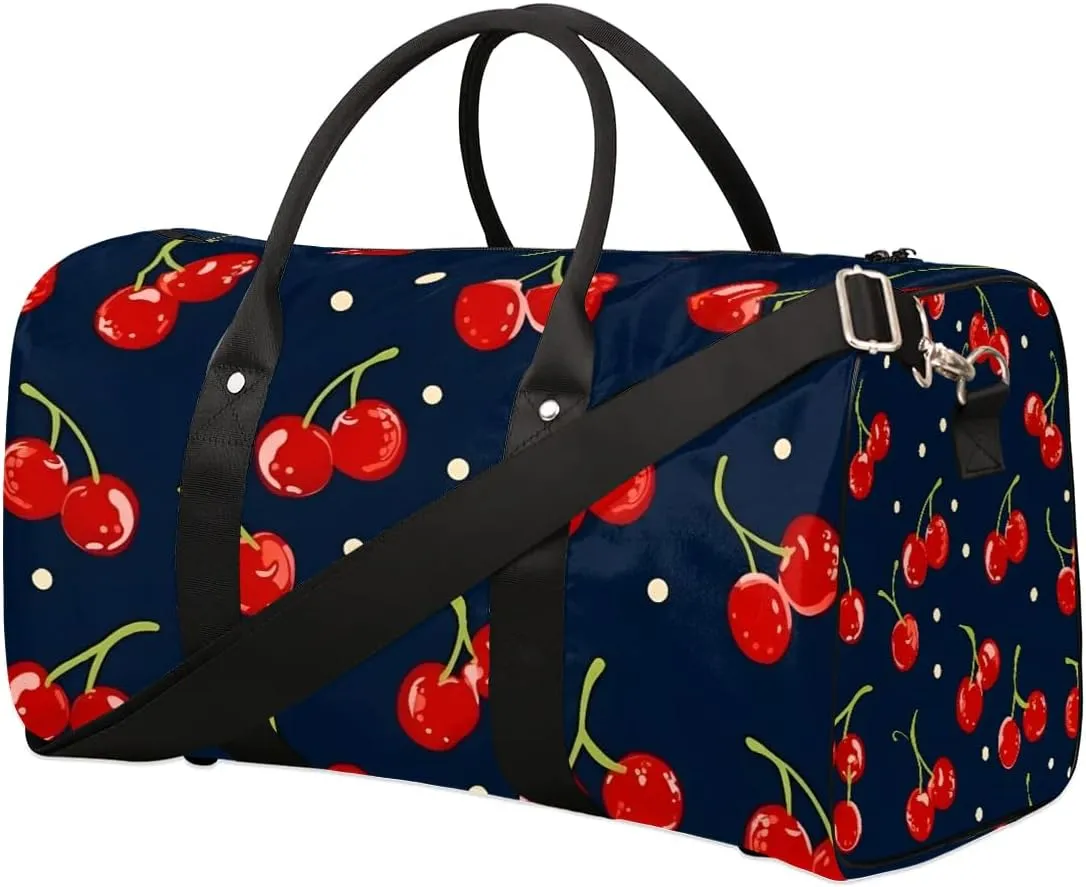 Foldable Travel Bag Cherry Fruit Theme Lightweight Carry On Bags for Airplanes Waterproof Travel Duffle Bag For Gym Weekend Overnight