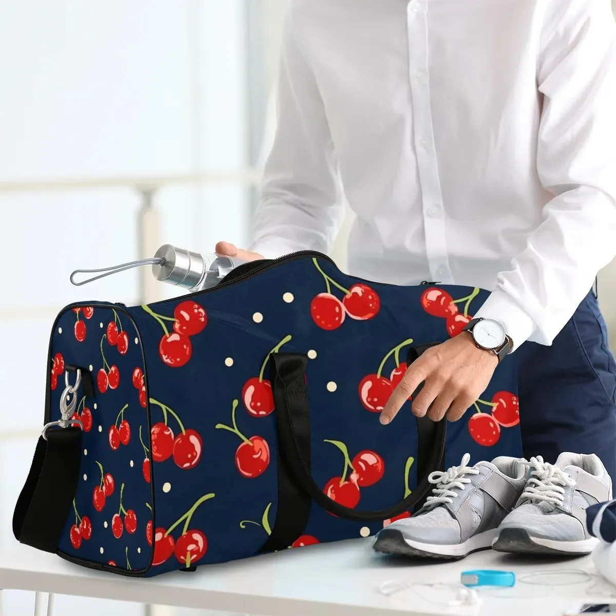 Foldable Travel Bag Cherry Fruit Theme Lightweight Carry On Bags for Airplanes Waterproof Travel Duffle Bag For Gym Weekend Overnight