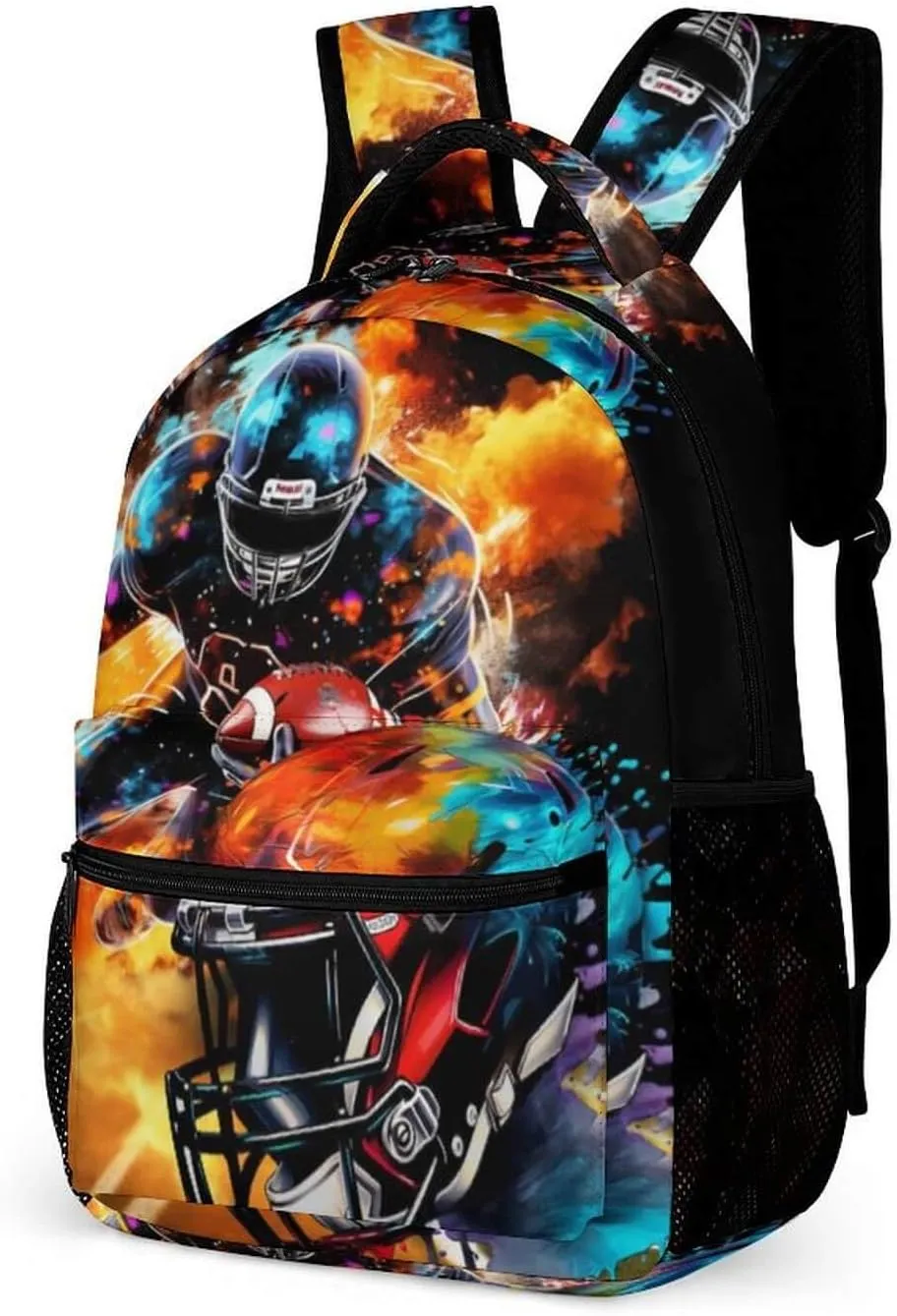 Football Backpack for Kids Girls Boys School, 16 Inches Cool Football Theme Bookbag, Adjustable, Lightweight, Large Capacity, Colorful Football Backpack for School
