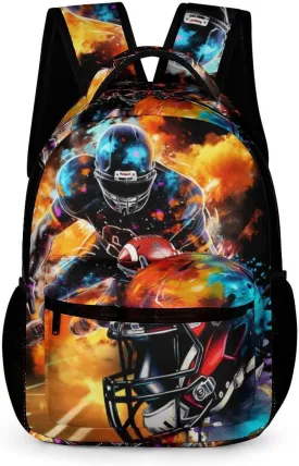 Football Backpack for Kids Girls Boys School, 16 Inches Cool Football Theme Bookbag, Adjustable, Lightweight, Large Capacity, Colorful Football Backpack for School
