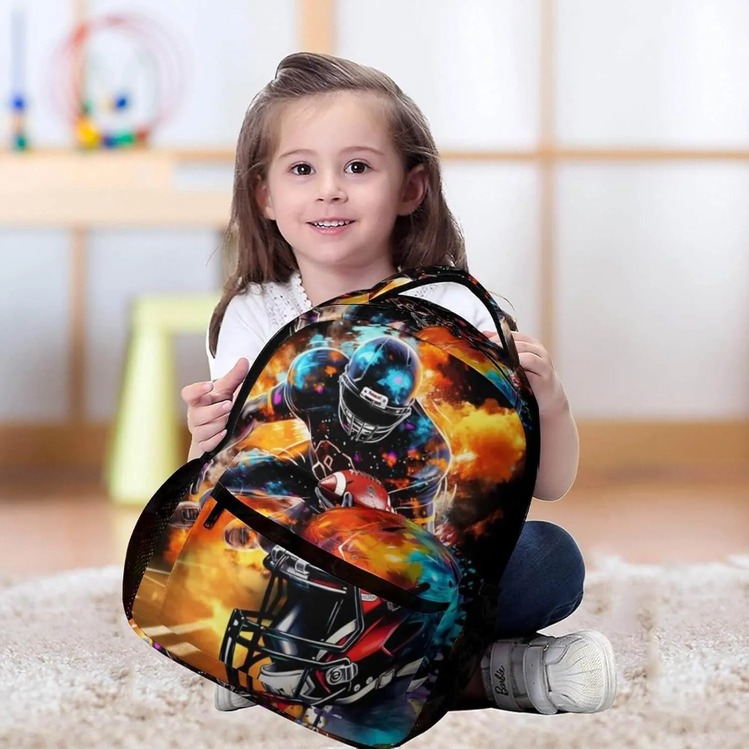 Football Backpack for Kids Girls Boys School, 16 Inches Cool Football Theme Bookbag, Adjustable, Lightweight, Large Capacity, Colorful Football Backpack for School