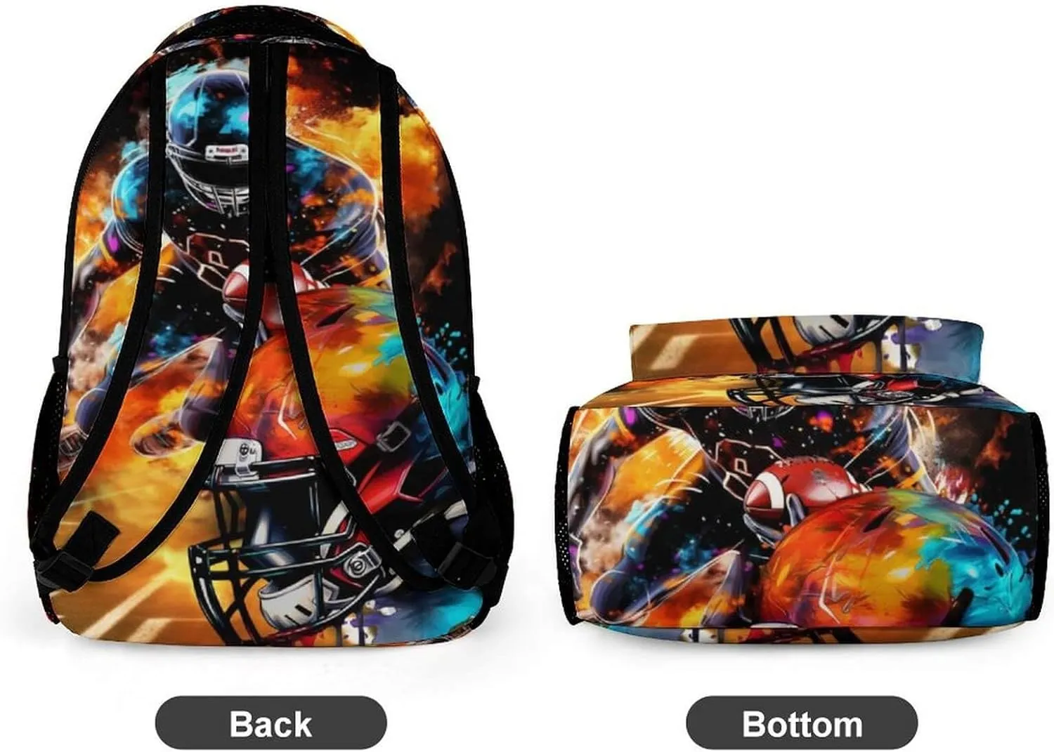 Football Backpack for Kids Girls Boys School, 16 Inches Cool Football Theme Bookbag, Adjustable, Lightweight, Large Capacity, Colorful Football Backpack for School