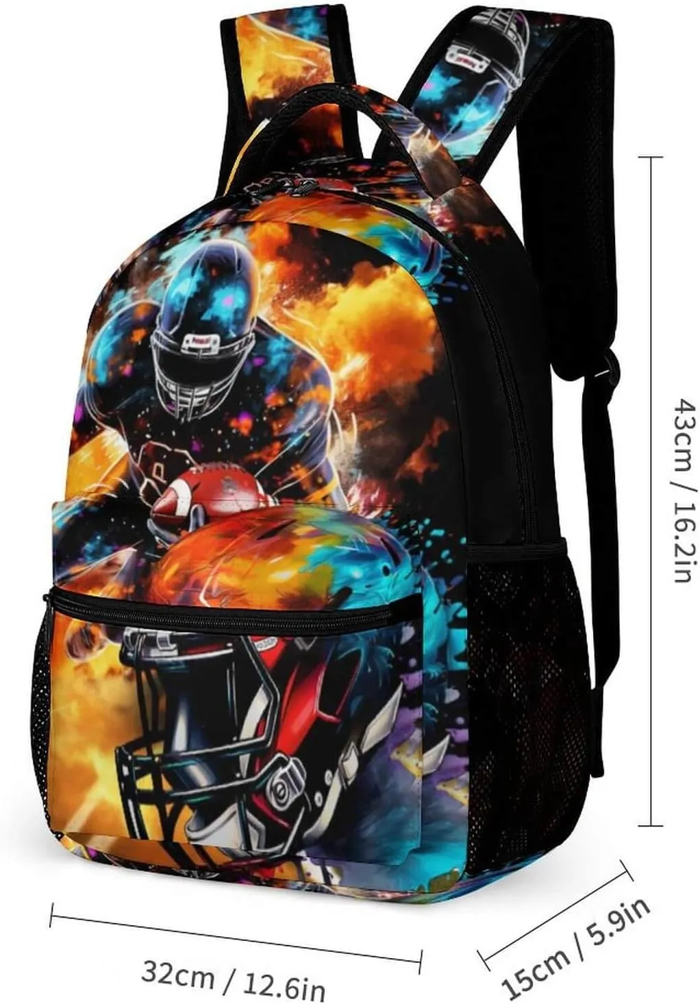 Football Backpack for Kids Girls Boys School, 16 Inches Cool Football Theme Bookbag, Adjustable, Lightweight, Large Capacity, Colorful Football Backpack for School