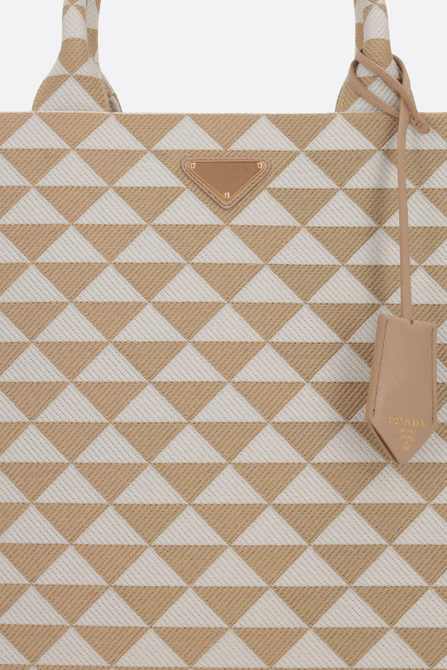 Geometric Jacquard Leather-Trimmed Tote