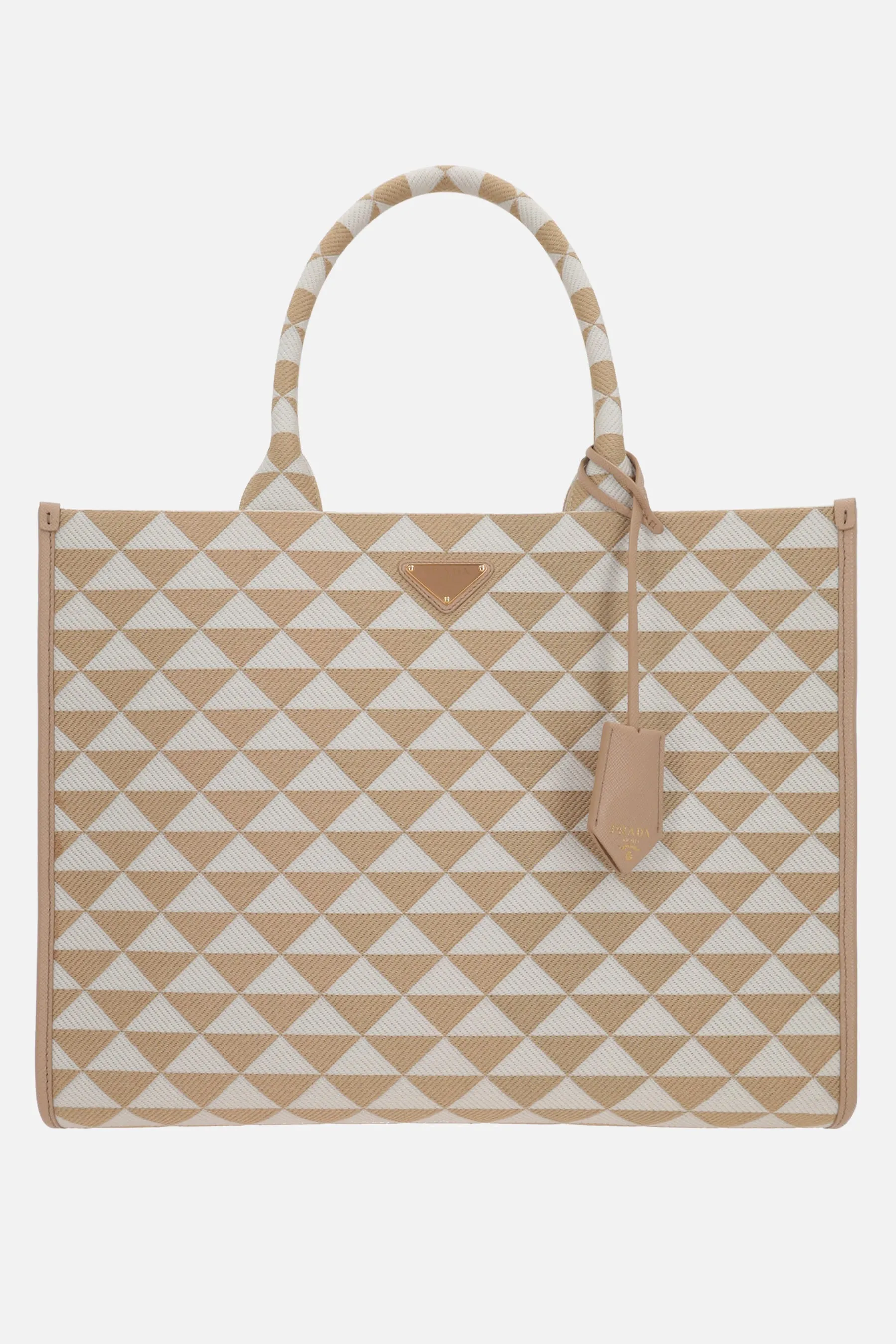Geometric Jacquard Leather-Trimmed Tote