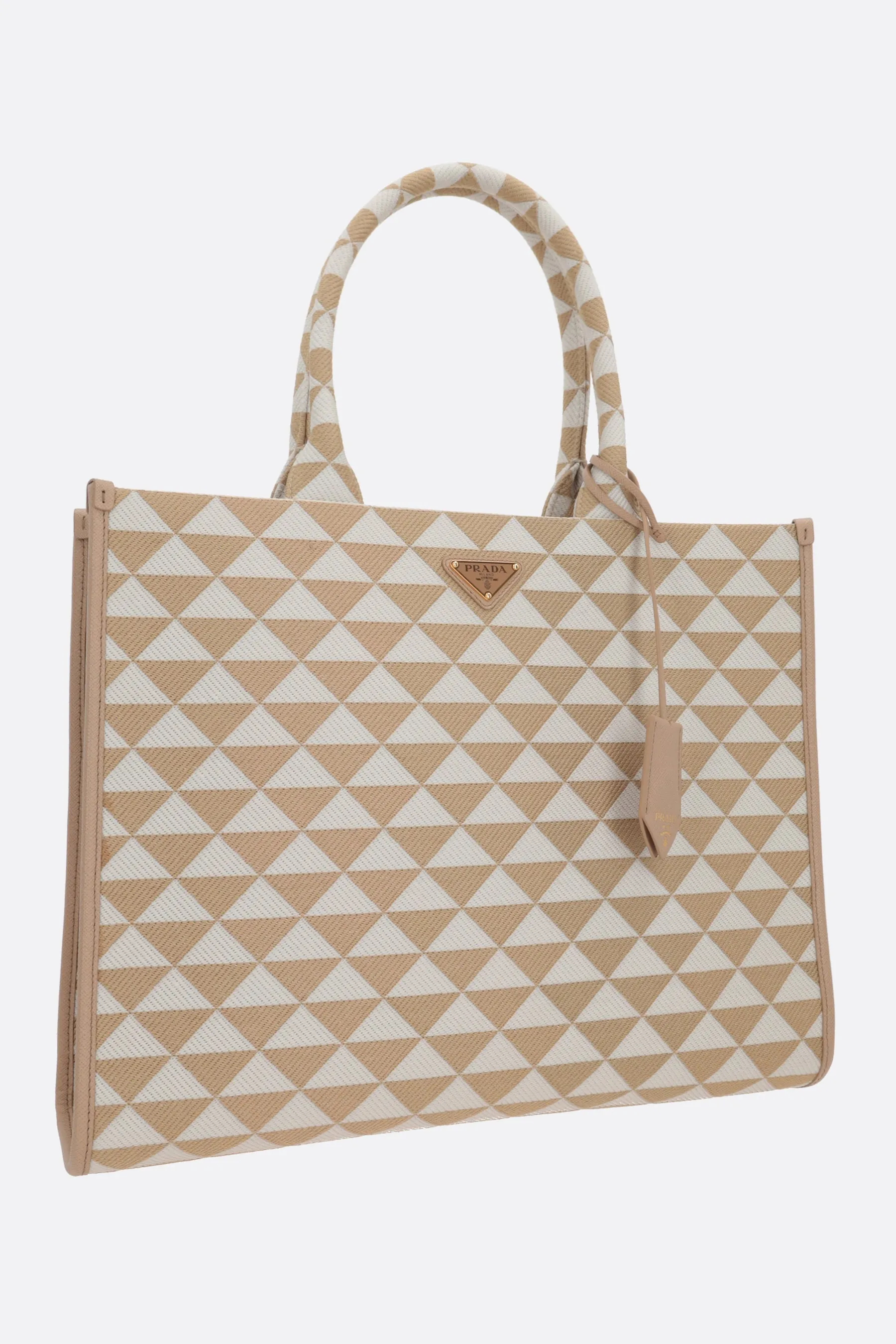 Geometric Jacquard Leather-Trimmed Tote
