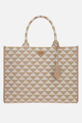 Geometric Jacquard Leather-Trimmed Tote