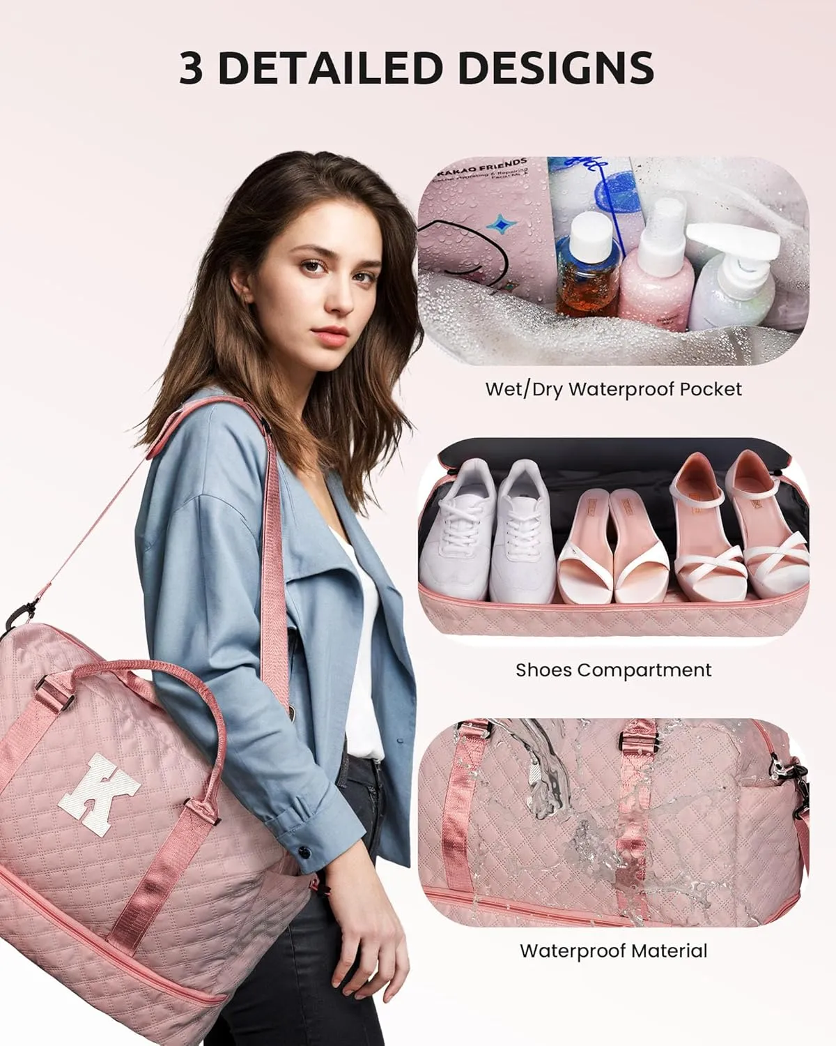 Gifts for Daughter-Girls Initial Duffle Bag with Shoe Compartment, Kids Weekender Bag, Monogram Overnight Bag, Letter Travel Bag with Makeup BagSister Friend Girlfriend Gifts (Letter M)