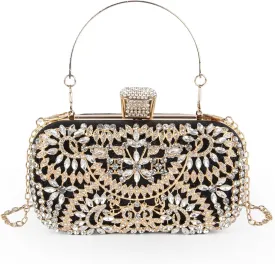 GOKTOW Rhinestone Clutch Purse,Sparkly Crystal Floral Evening Bag for Women Formal Prom Bridal Wedding Party