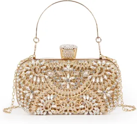 GOKTOW Rhinestone Clutch Purse,Sparkly Crystal Floral Evening Bag for Women Formal Prom Bridal Wedding Party