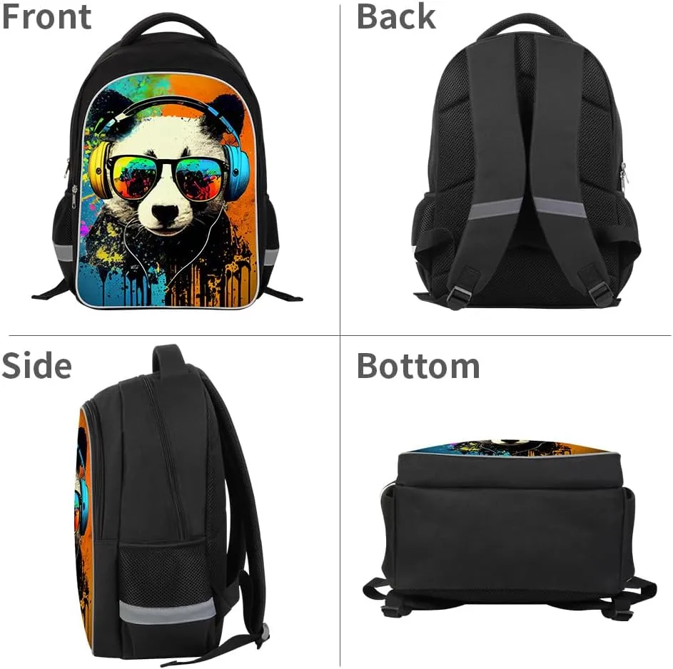 Kids Backpack, 3D Reflective Cartoon, 600D Polyester & Dual Zippers, 17" Bookbag with Ergonomic Design for boys & girls age 6-18, Panda Space Style for school Children Kids