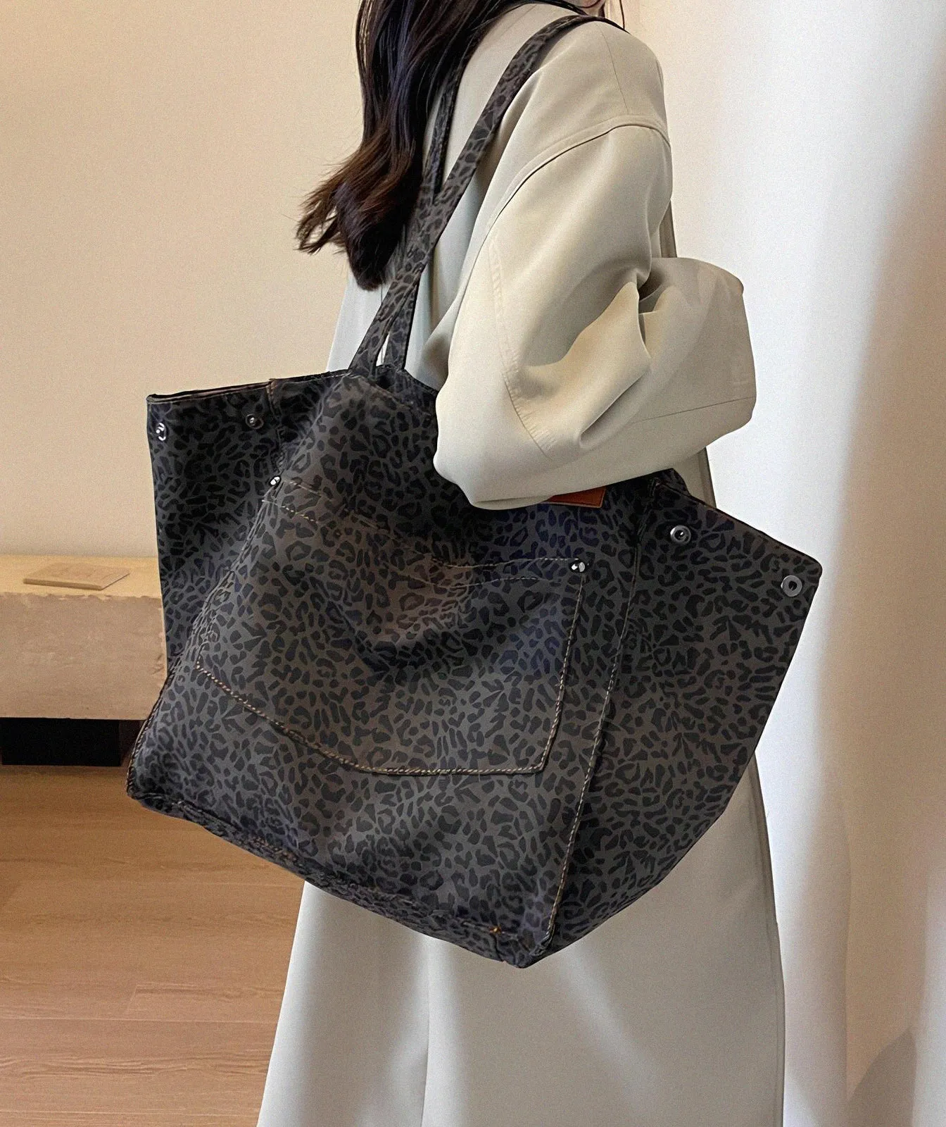Large Leopard Canvas Tote Bag