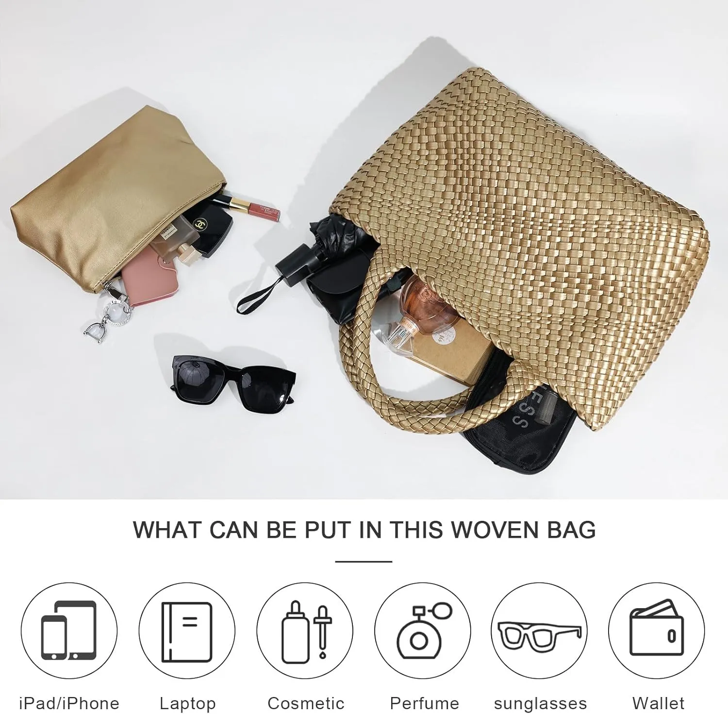 Large Woven Tote Bag for Women Vegan Leather Braided Handbag, and Purses, Top Handle Shoulder Bags
