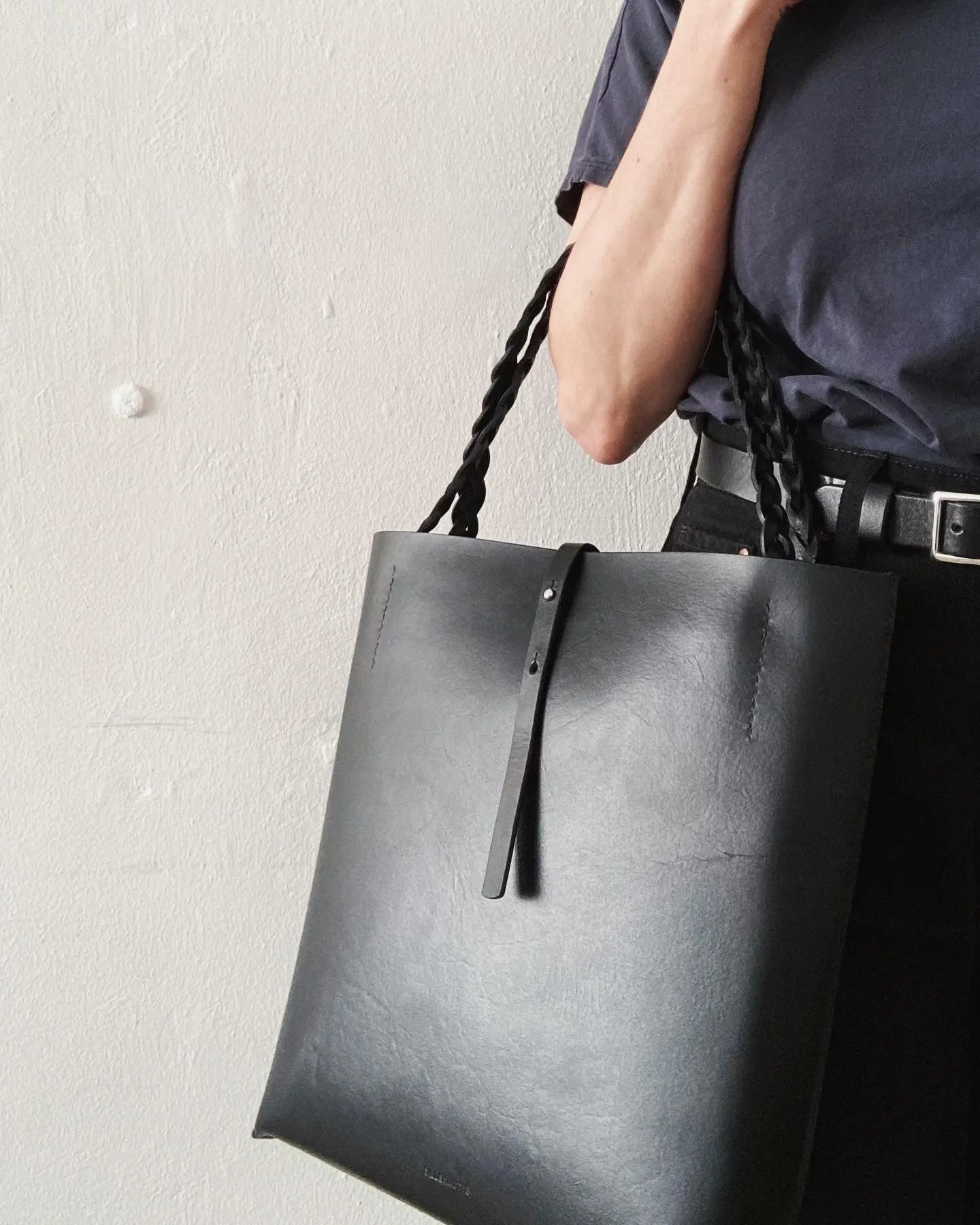 Leather tote & shoulder bag : MIMI (black)