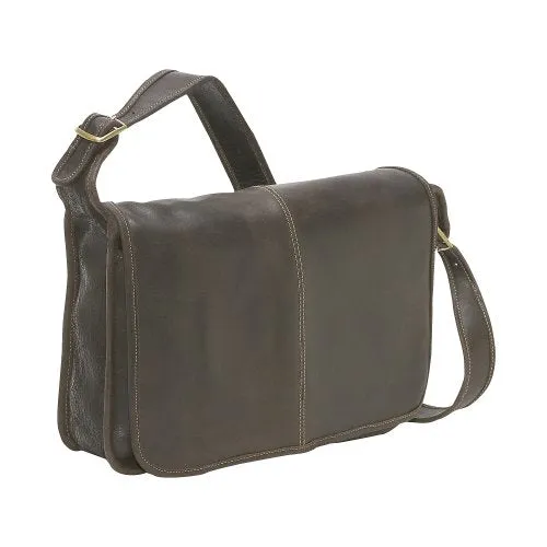 Ledonne Distressed Leather Classic Flap Over Messenger Bag, Choc