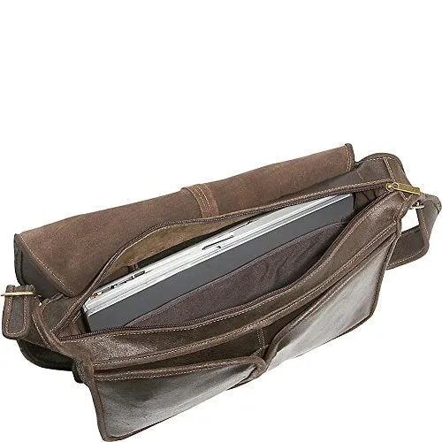 Ledonne Distressed Leather Classic Flap Over Messenger Bag, Choc
