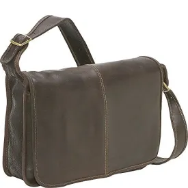 Ledonne Distressed Leather Classic Flap Over Messenger Bag, Choc