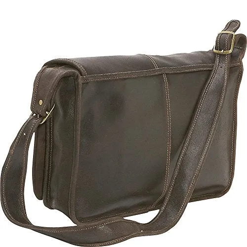 Ledonne Distressed Leather Classic Flap Over Messenger Bag, Choc