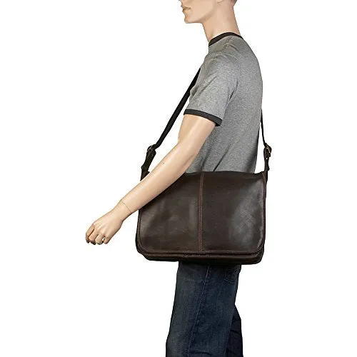Ledonne Distressed Leather Classic Flap Over Messenger Bag, Choc