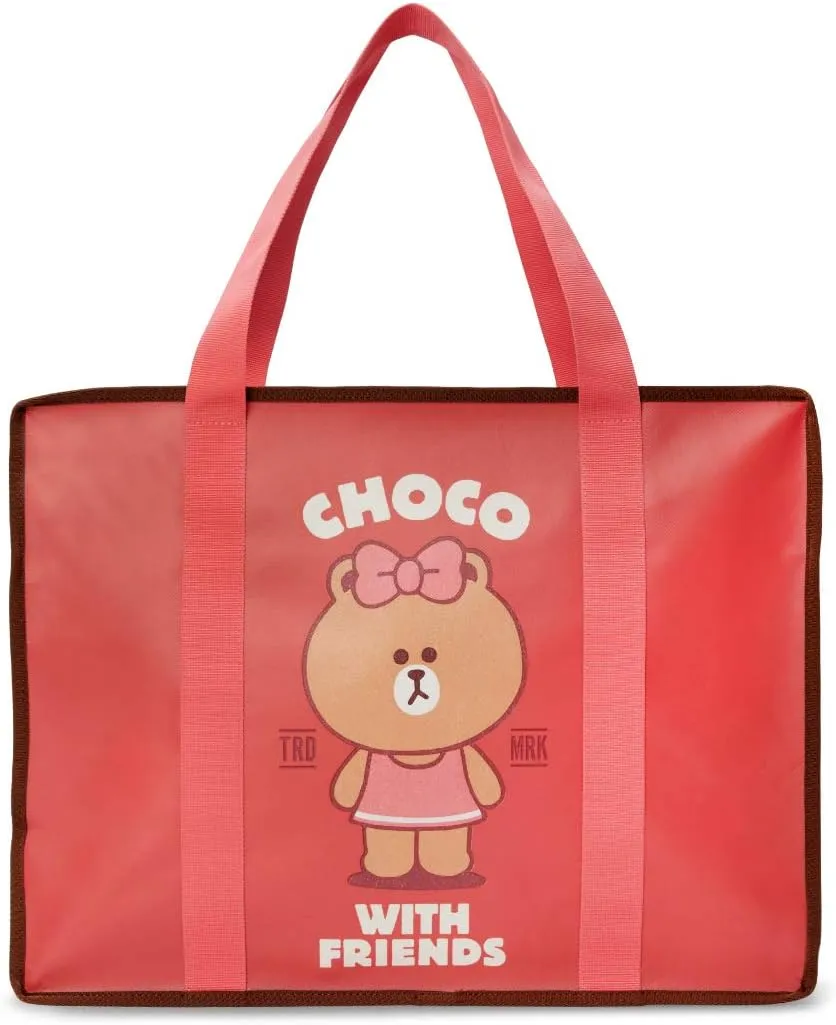 Line Friends CHOCO Character Reusable Shoulder Tote Bag for Travel, Grocery Shopping, Picnic, Large