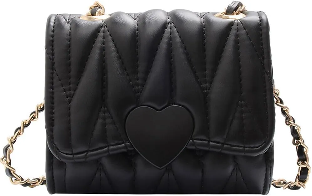 Little Girl Mini Shoulder Bag, Toddlers Girls' Kids Purse Crossbody Heart Purse for Kids Girls (PU-Black)