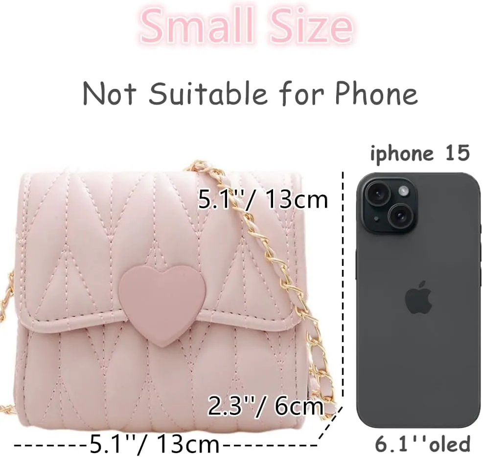 Little Girl Mini Shoulder Bag, Toddlers Girls' Kids Purse Crossbody Heart Purse for Kids Girls (PU-Pink)