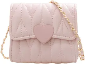 Little Girl Mini Shoulder Bag, Toddlers Girls' Kids Purse Crossbody Heart Purse for Kids Girls (PU-Pink)