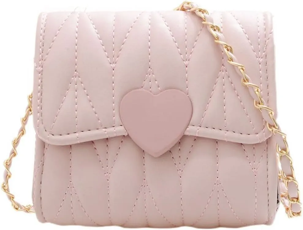 Little Girl Mini Shoulder Bag, Toddlers Girls' Kids Purse Crossbody Heart Purse for Kids Girls (PU-Pink)