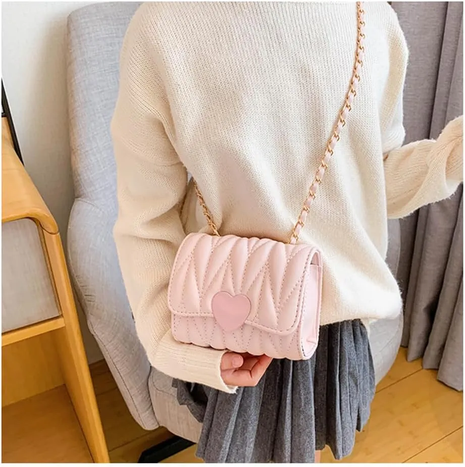 Little Girl Mini Shoulder Bag, Toddlers Girls' Kids Purse Crossbody Heart Purse for Kids Girls (PU-Pink)
