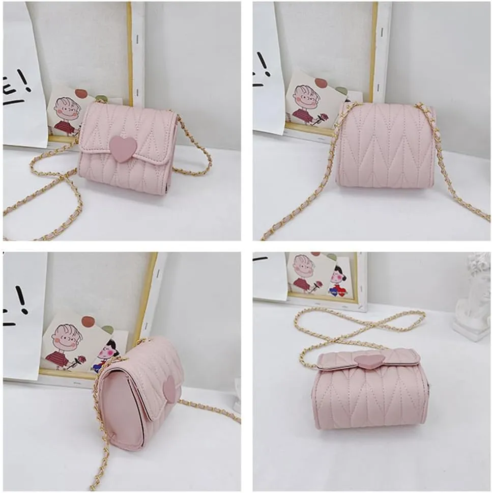 Little Girl Mini Shoulder Bag, Toddlers Girls' Kids Purse Crossbody Heart Purse for Kids Girls (PU-Pink)