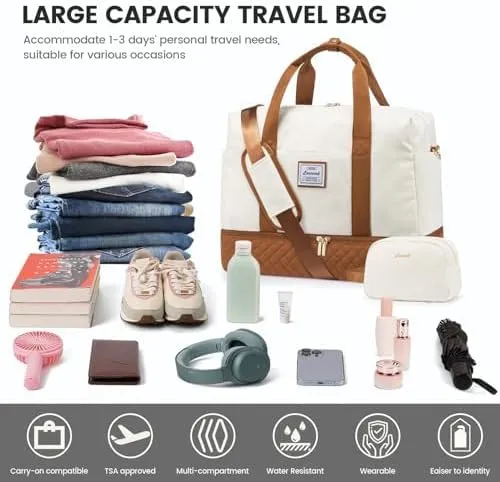 LOVEVOOK Travel Duffel Bag, 18inch Weekender Bags for Women with Shoe Compartment35L Carry on Overnight Bag with Toiletry Bag, Gym Duffel Bag with Wet Pocket, Hospital Bags for Labor and Deliver