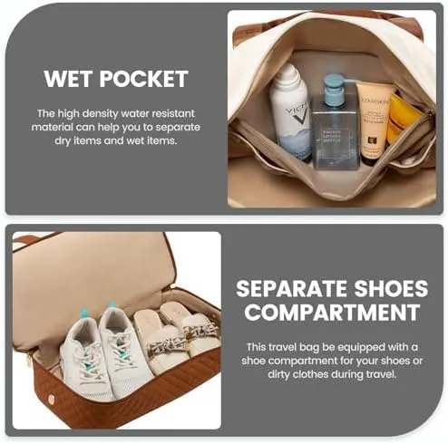 LOVEVOOK Travel Duffel Bag, 18inch Weekender Bags for Women with Shoe Compartment35L Carry on Overnight Bag with Toiletry Bag, Gym Duffel Bag with Wet Pocket, Hospital Bags for Labor and Deliver