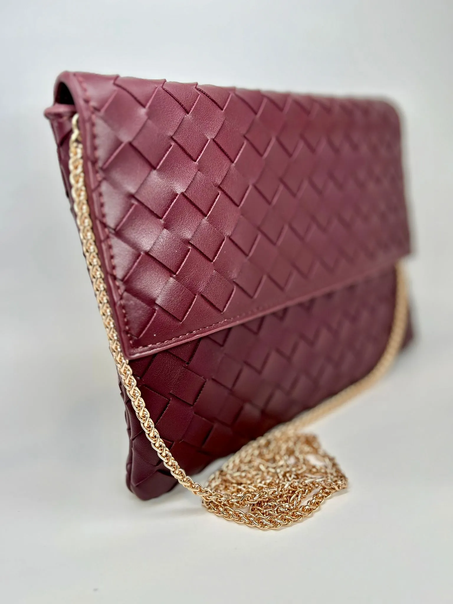 Marie - Burgundy Woven Leather Clutch