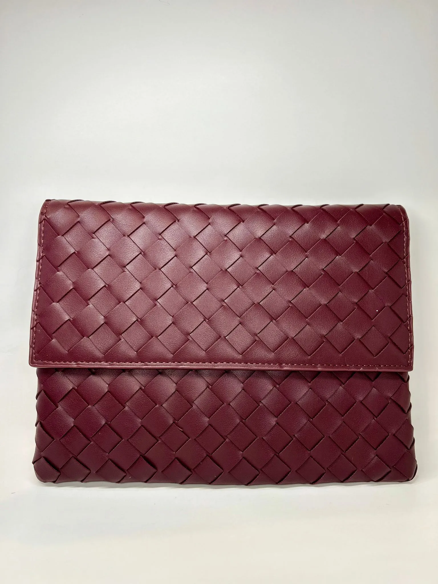 Marie - Burgundy Woven Leather Clutch