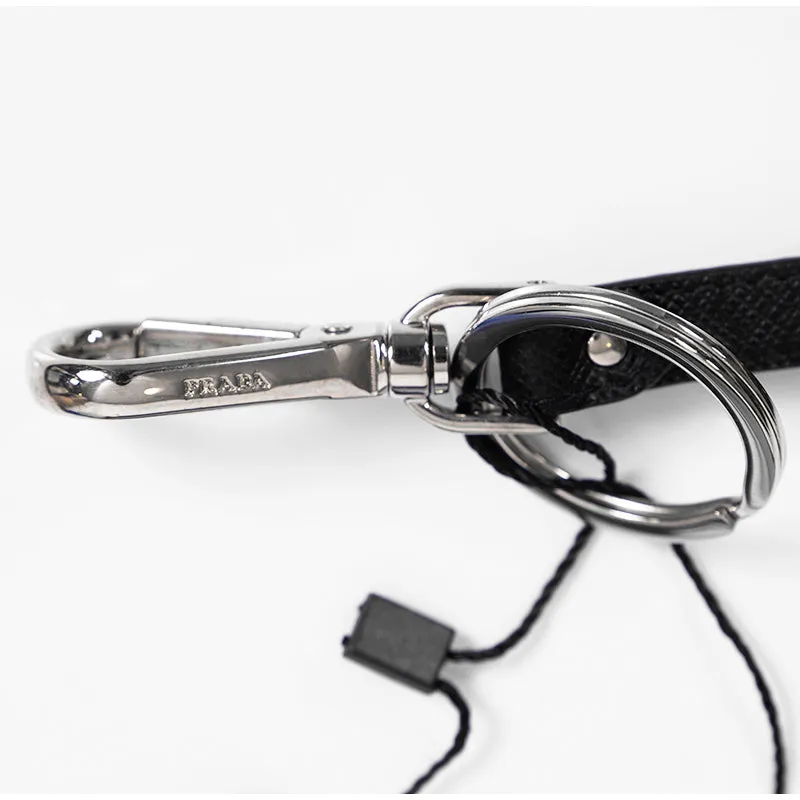 NEW $495 PRADA Preppy LOGO Gray Black SAFFIANO LEATHER Trick KEYRING BAG CHARM