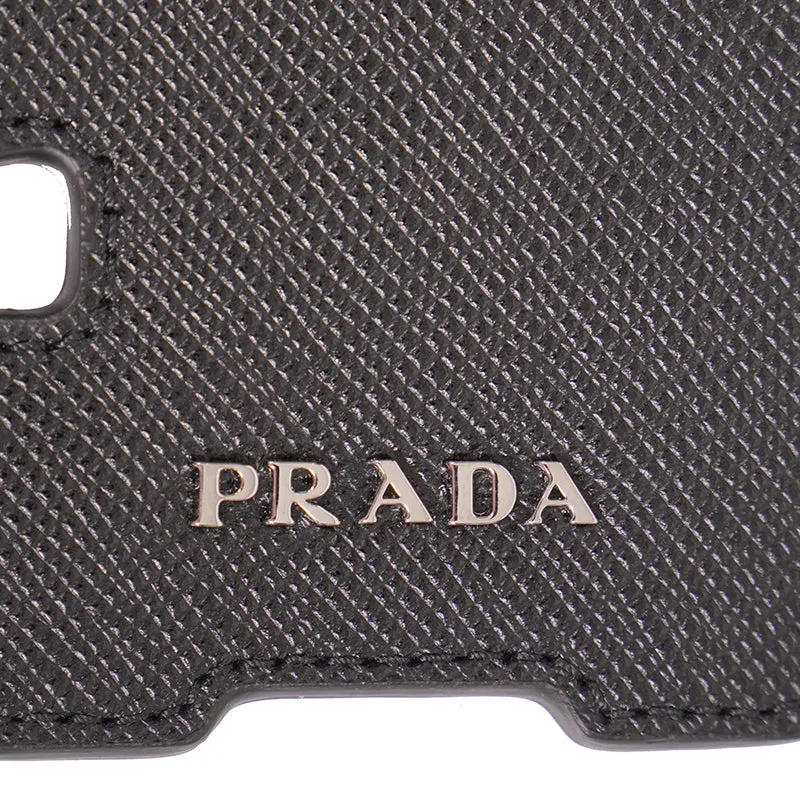 NEW $495 PRADA Preppy LOGO Gray Black SAFFIANO LEATHER Trick KEYRING BAG CHARM