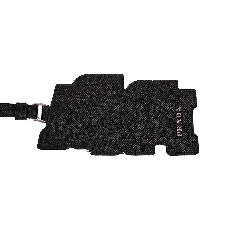 NEW $495 PRADA Preppy LOGO Gray Black SAFFIANO LEATHER Trick KEYRING BAG CHARM