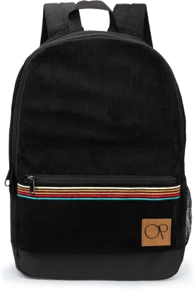 Ocean Pacific OG Corduroy Backpack for Travel, Sports, Beach, Work, Casual Daypack for Men Women Fits 15.6 Inch Laptop (Black)