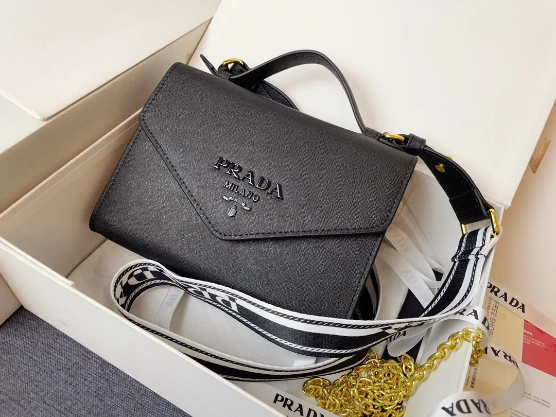PD204 Monochrome Saffiano and Leather Bag / 8.3x5.5x2.5inch