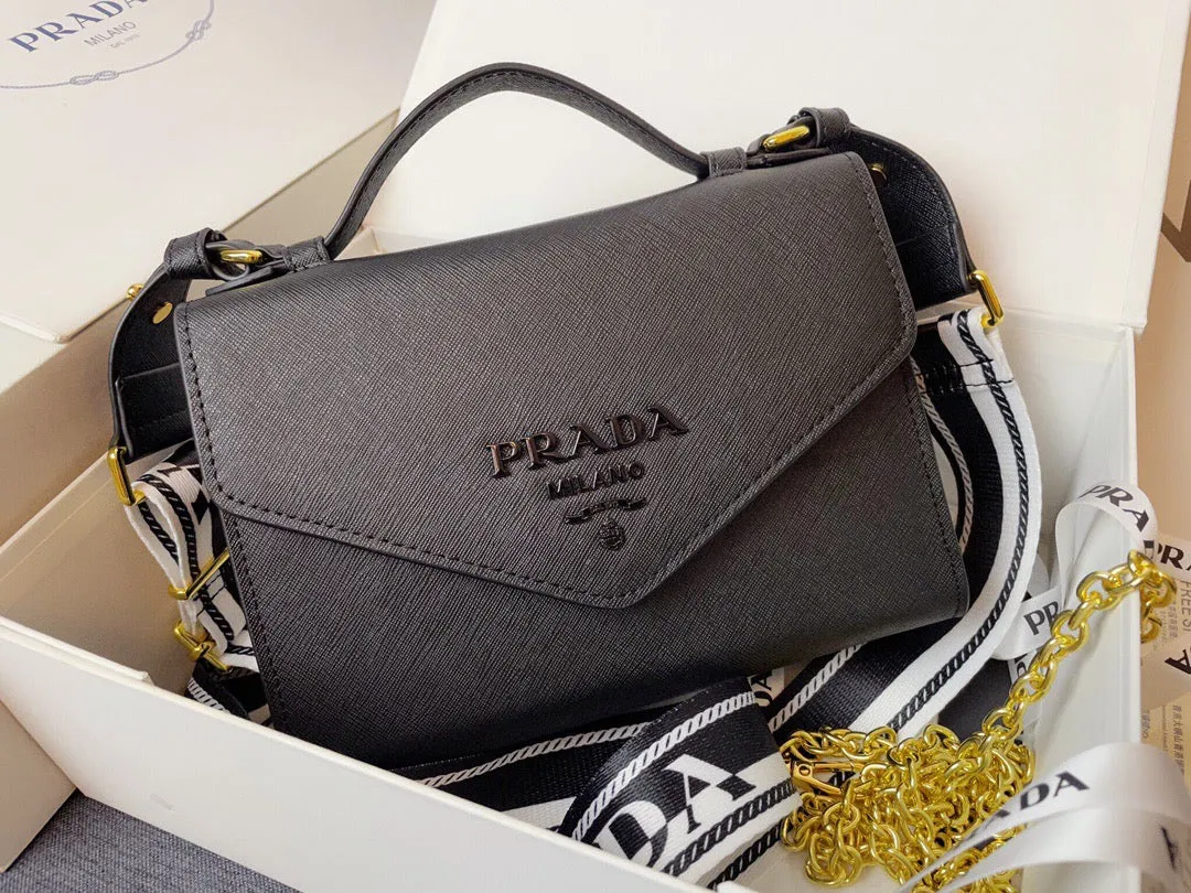 PD204 Monochrome Saffiano and Leather Bag / 8.3x5.5x2.5inch